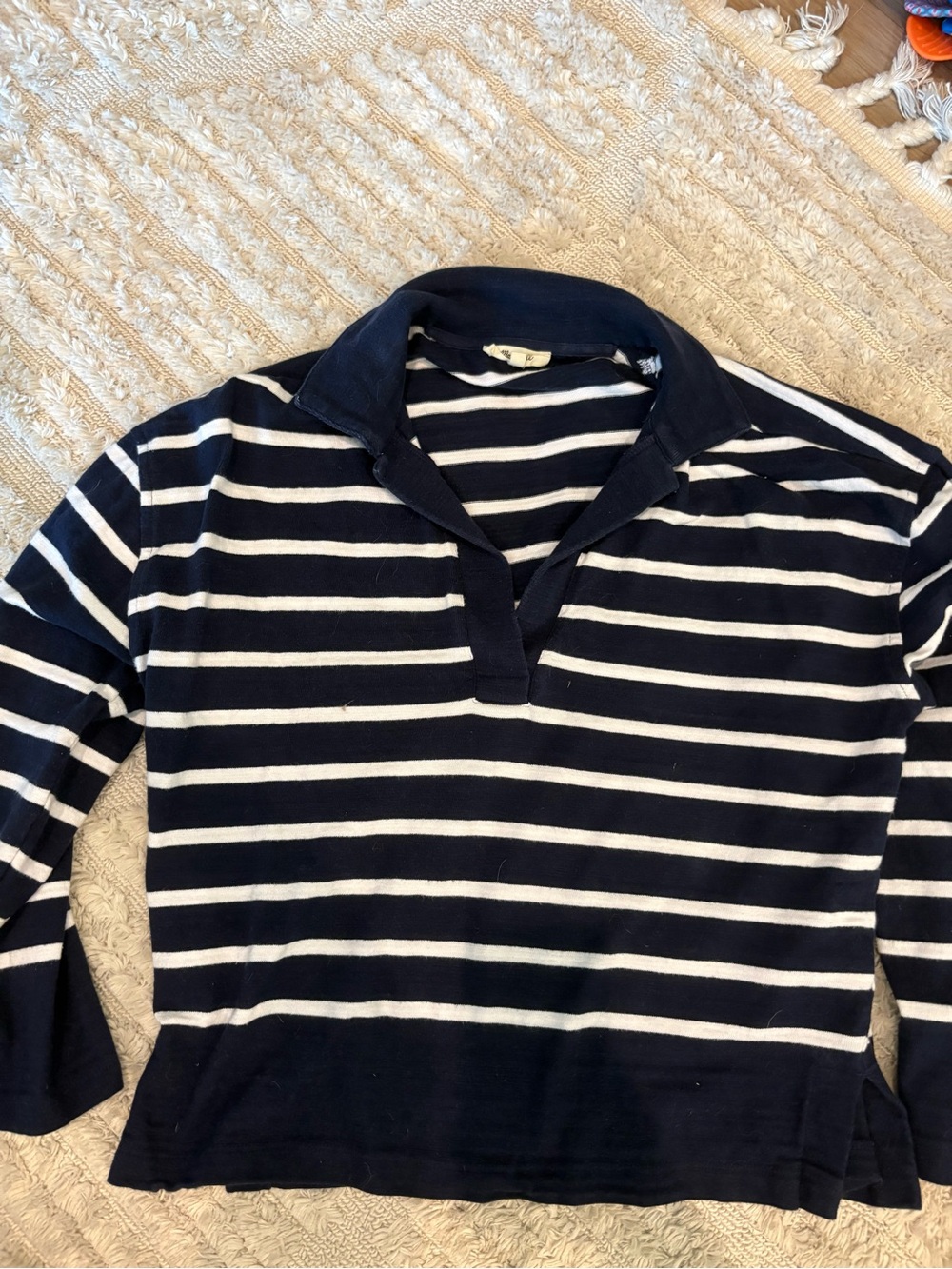Nautical Stripe Polo Sweater - Navy & White Madewell